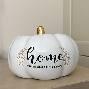 White Ceramic Pumpkin Decor with Gold Accents